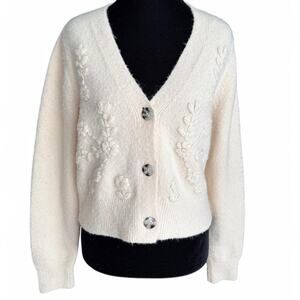 Cream floral embroidered cardigan sweater